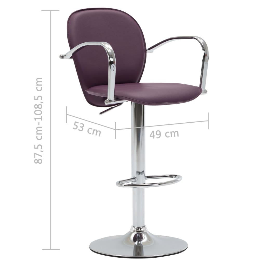 vidaXL bāra krēsli ar roku balstiem, 2 gab., violeta mākslīgā āda