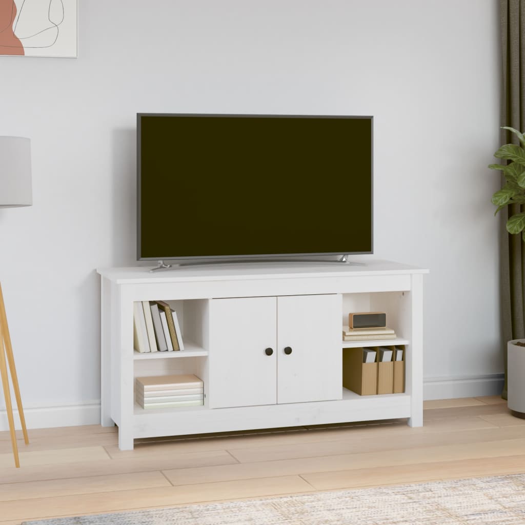 vidaXL TV skapītis, balts, 103x36,5x52 cm, priedes masīvkoks