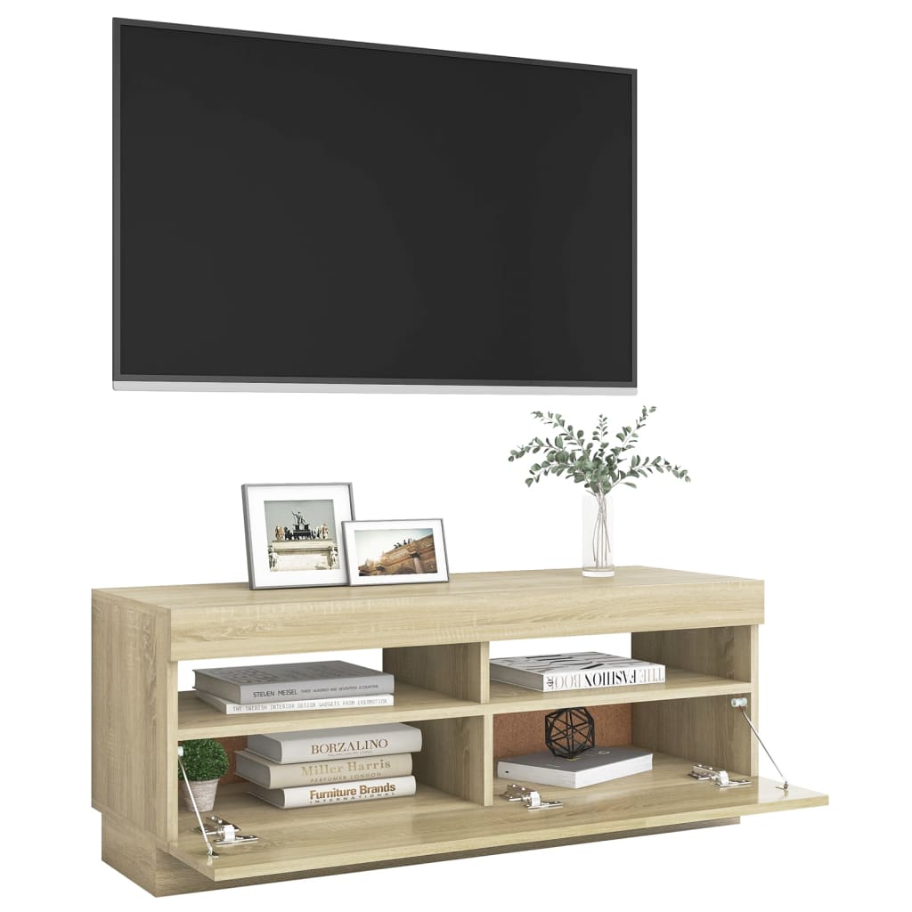 vidaXL TV galdiņš ar LED lampiņām, ozolkoka krāsa, 100x35x40 cm