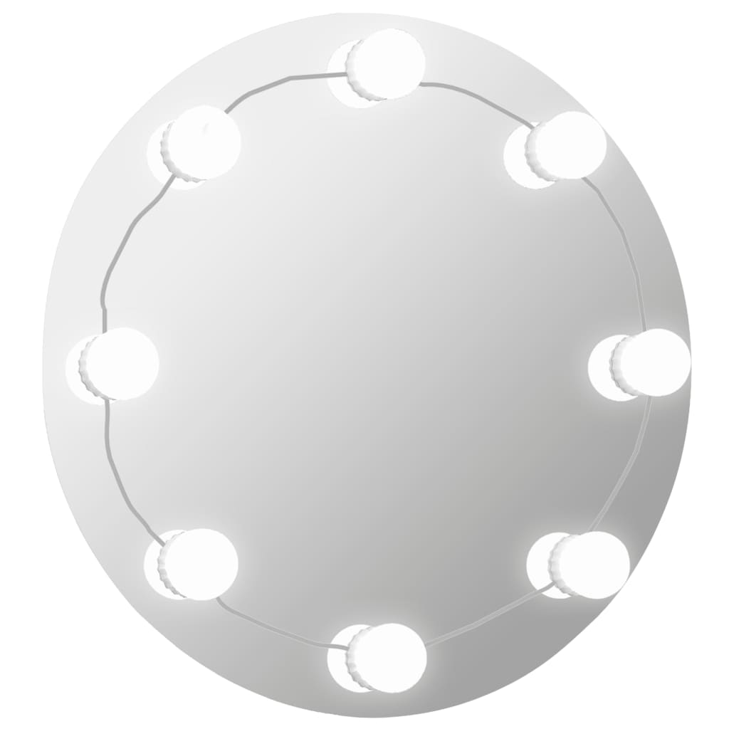 vidaXL sienas spogulis ar LED spuldzēm, apaļš, stikls