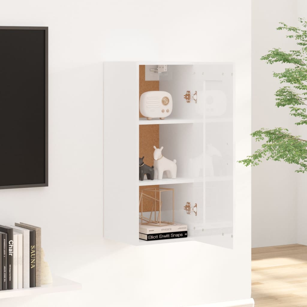 vidaXL sienas skapītis, spīdīgi balts, 35x34x90 cm, inženierijas koks