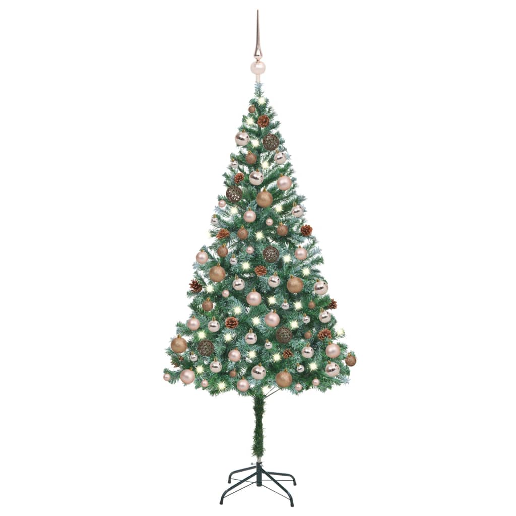 vidaXL mākslīgā Ziemassvētku egle ar rotājumiem un čiekuriem, 180 cm