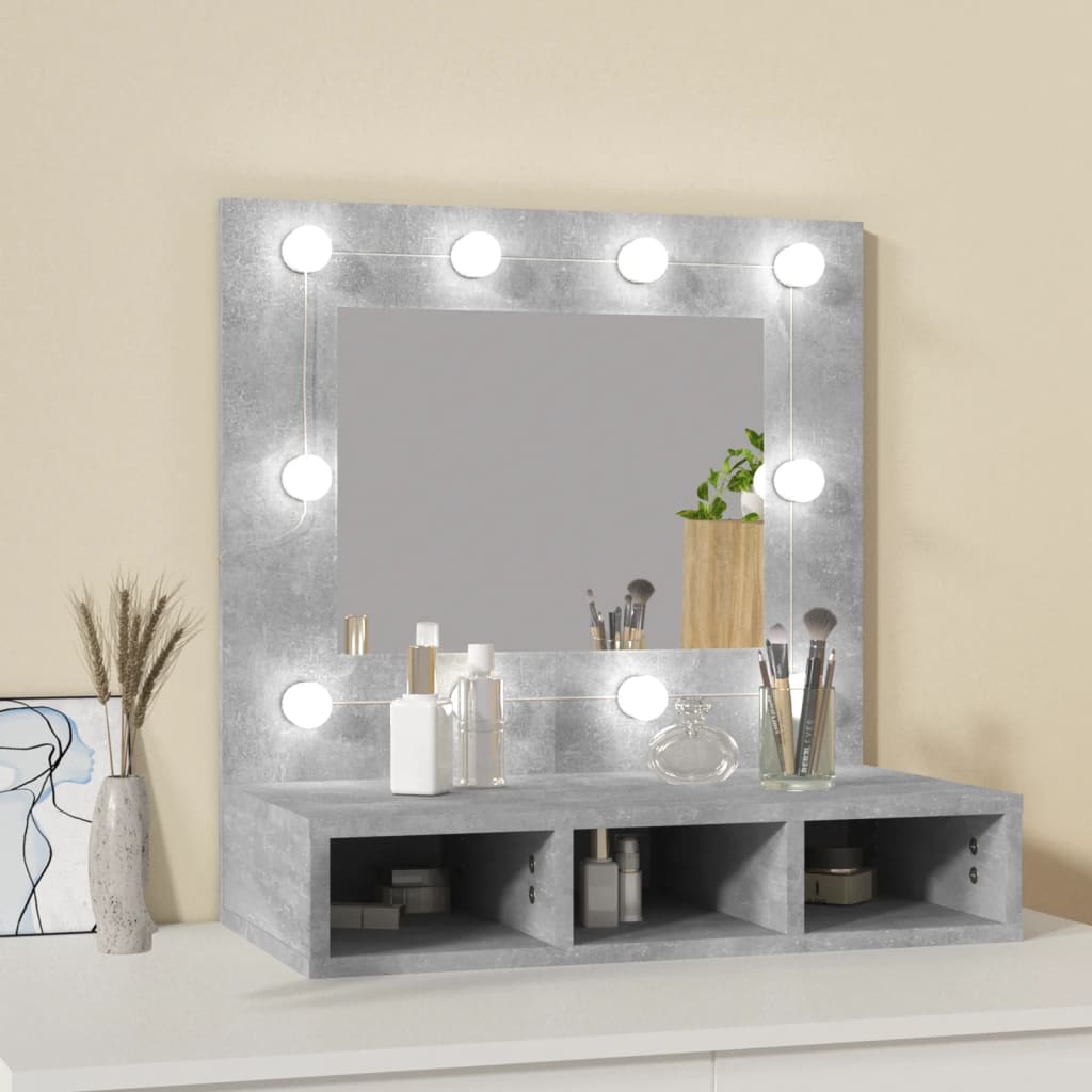 vidaXL spoguļskapītis ar LED, betona pelēks, 60x31,5x62 cm