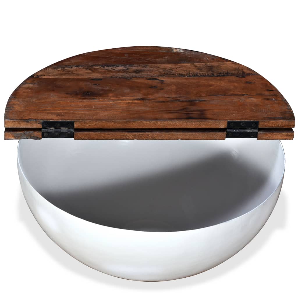 vidaXL kafijas galdiņš, bļodas forma, pārstrādāts masīvkoks, balts