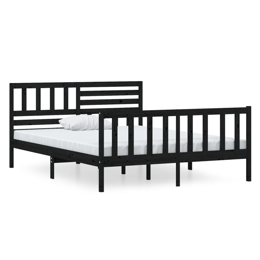 vidaXL gultas rāmis, melns, 120x190 cm, divvietīgs, masīvkoks