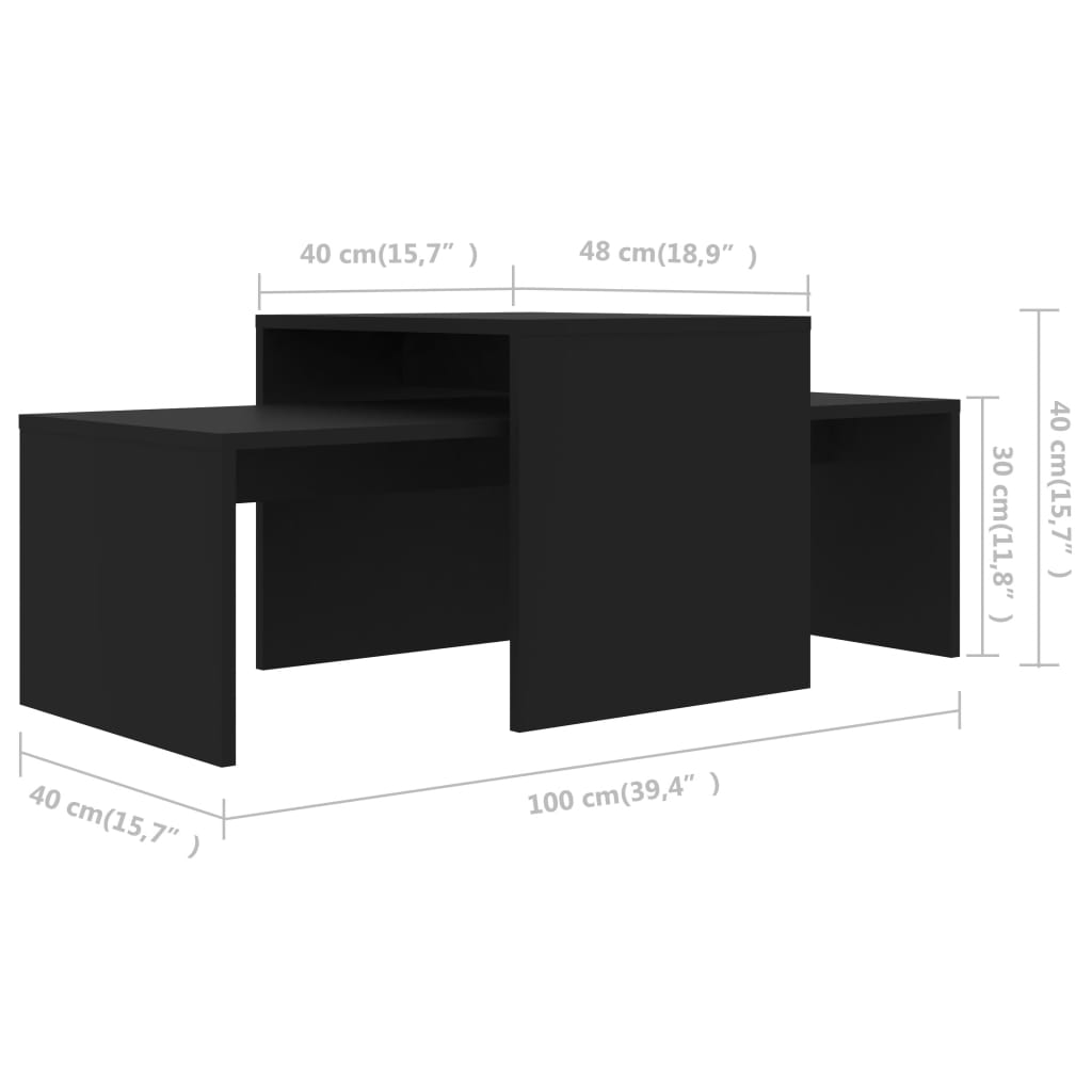 vidaXL kafijas galdiņu komplekts, melns, 100x48x40 cm, skaidu plāksne
