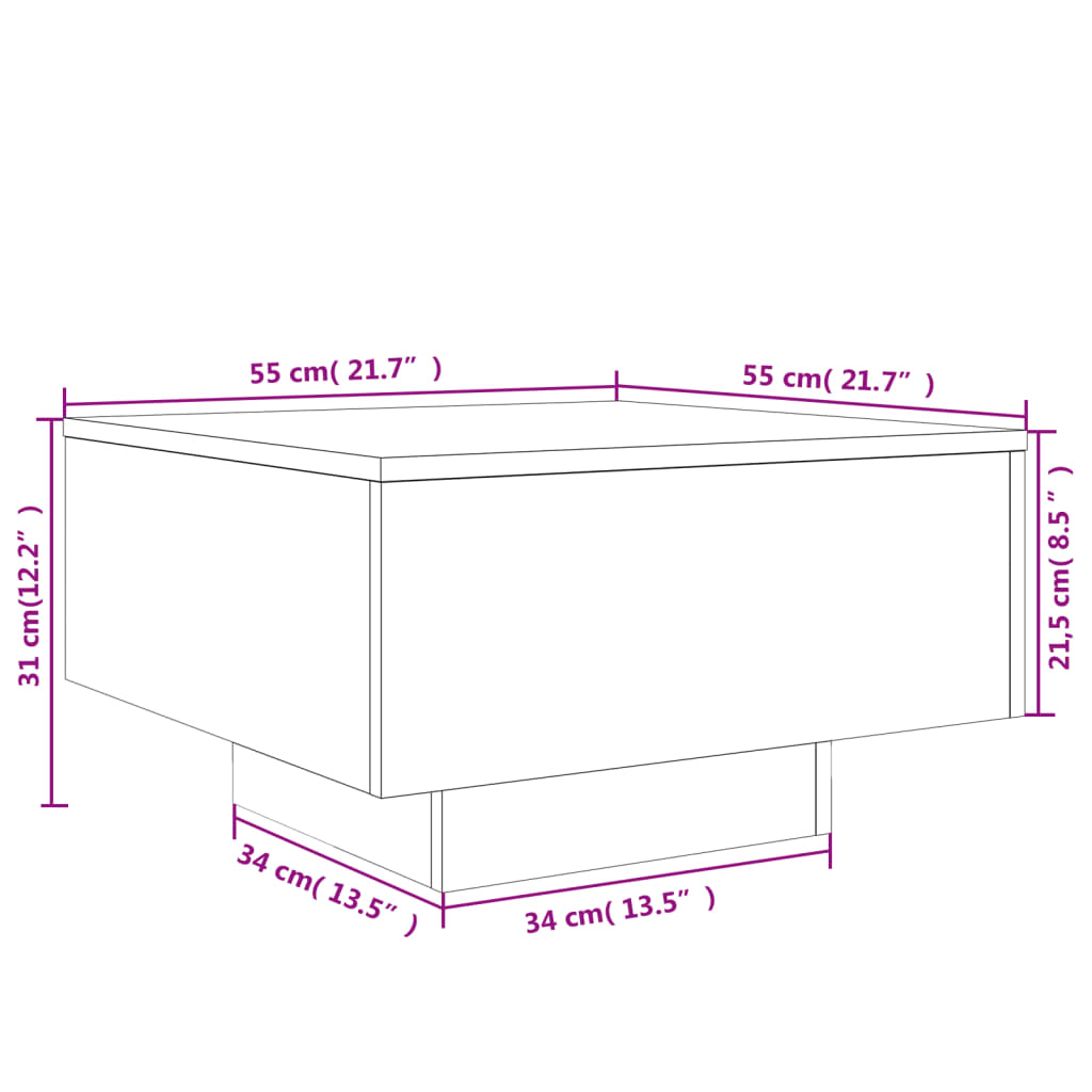vidaXL kafijas galdiņš, ozolkoka krāsā, 55x55x31 cm, skaidu plāksne