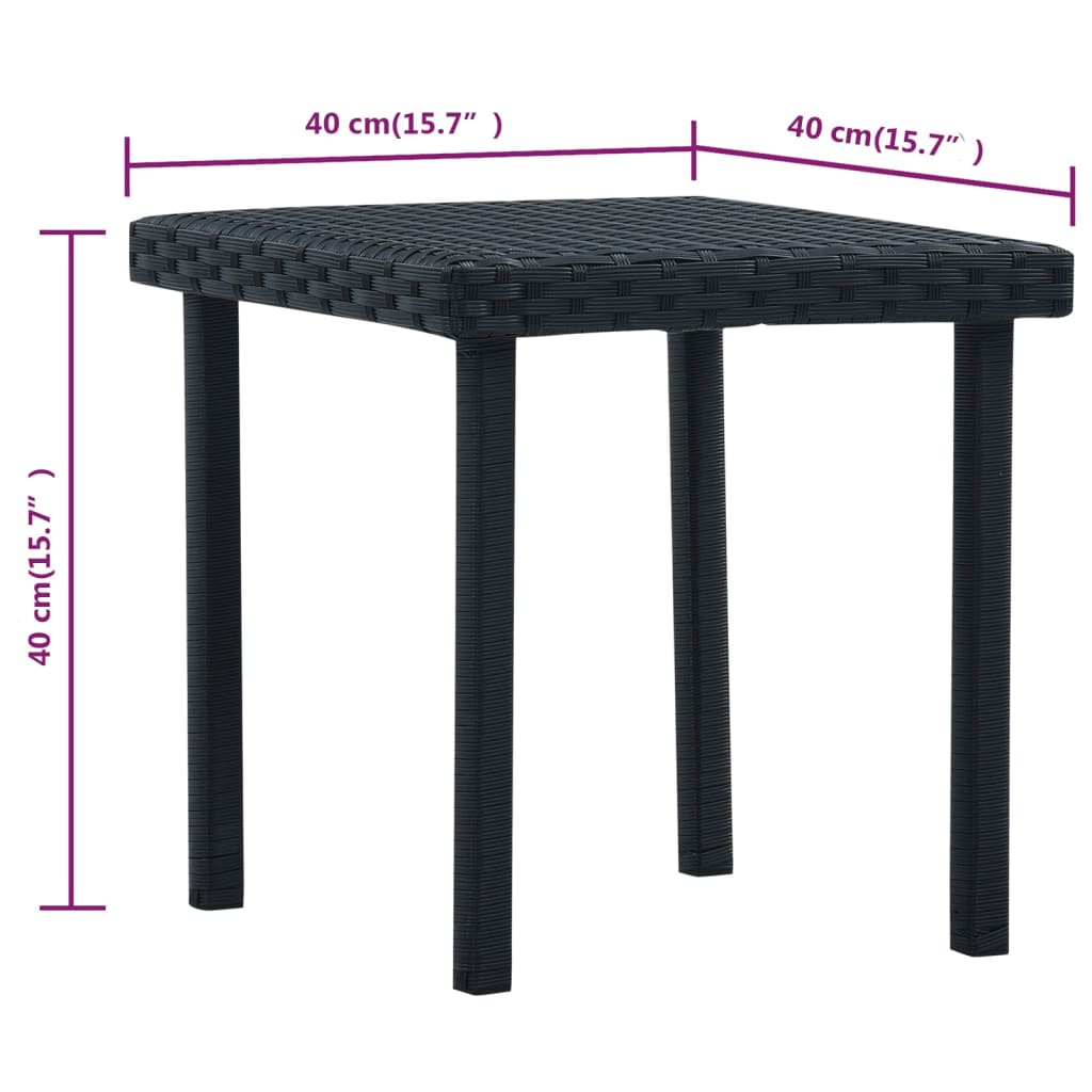 vidaXL dārza tējas galdiņš, melns, 40x40x40 cm, PE rotangpalma