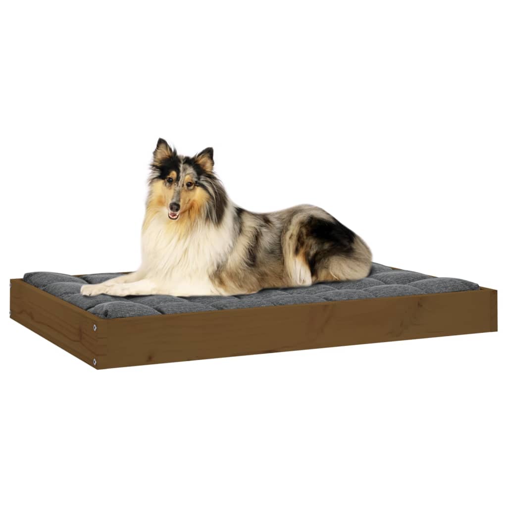 vidaXL suņu gulta, medus brūna, 91,5x64x9 cm, priedes masīvkoks