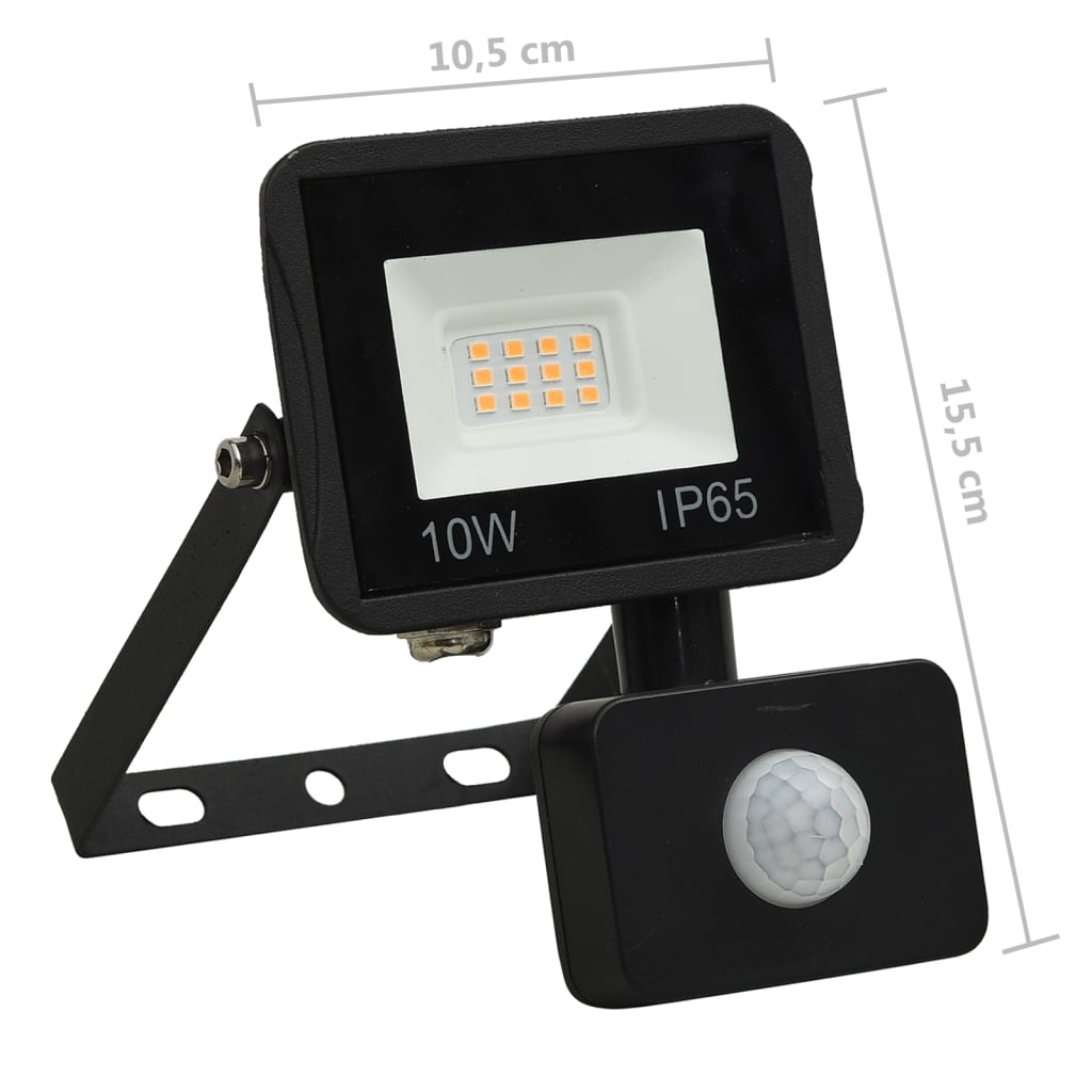 vidaXL LED prožektors ar sensoru, 10 W, silti balta gaisma