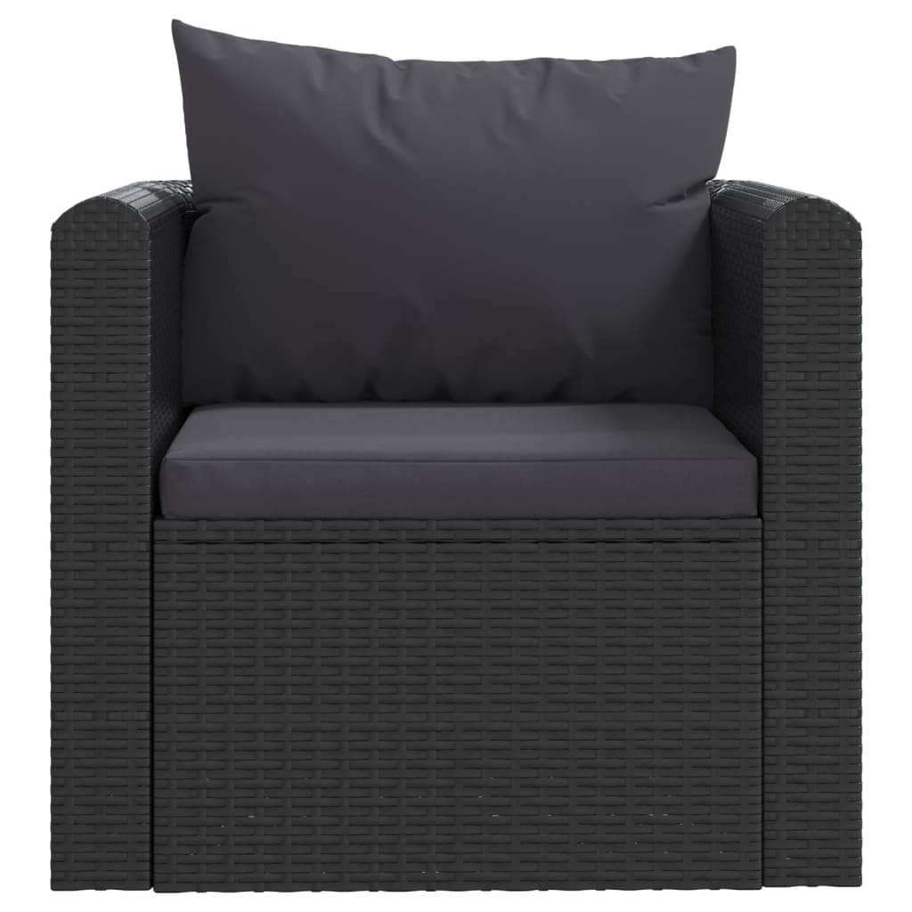 vidaXL dīvāns ar matračiem, melns PE pinums