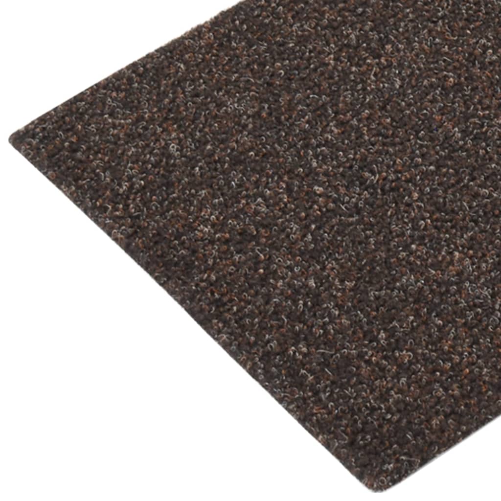 vidaXL kāpņu paklāji, 15 gab., pašlīmējoši, 60x25 cm, tumši brūni