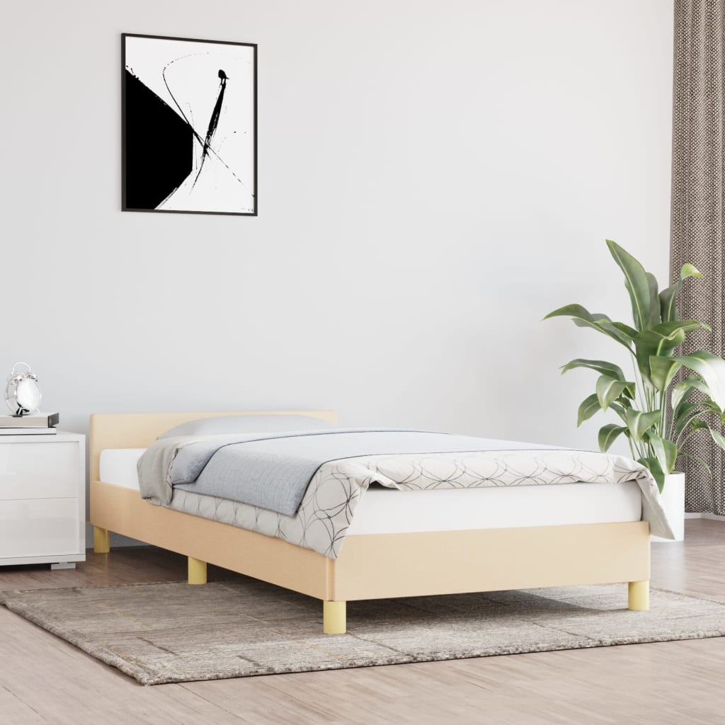 vidaXL gultas rāmis ar galvgali, krēmkrāsas, 90x200 cm, audums