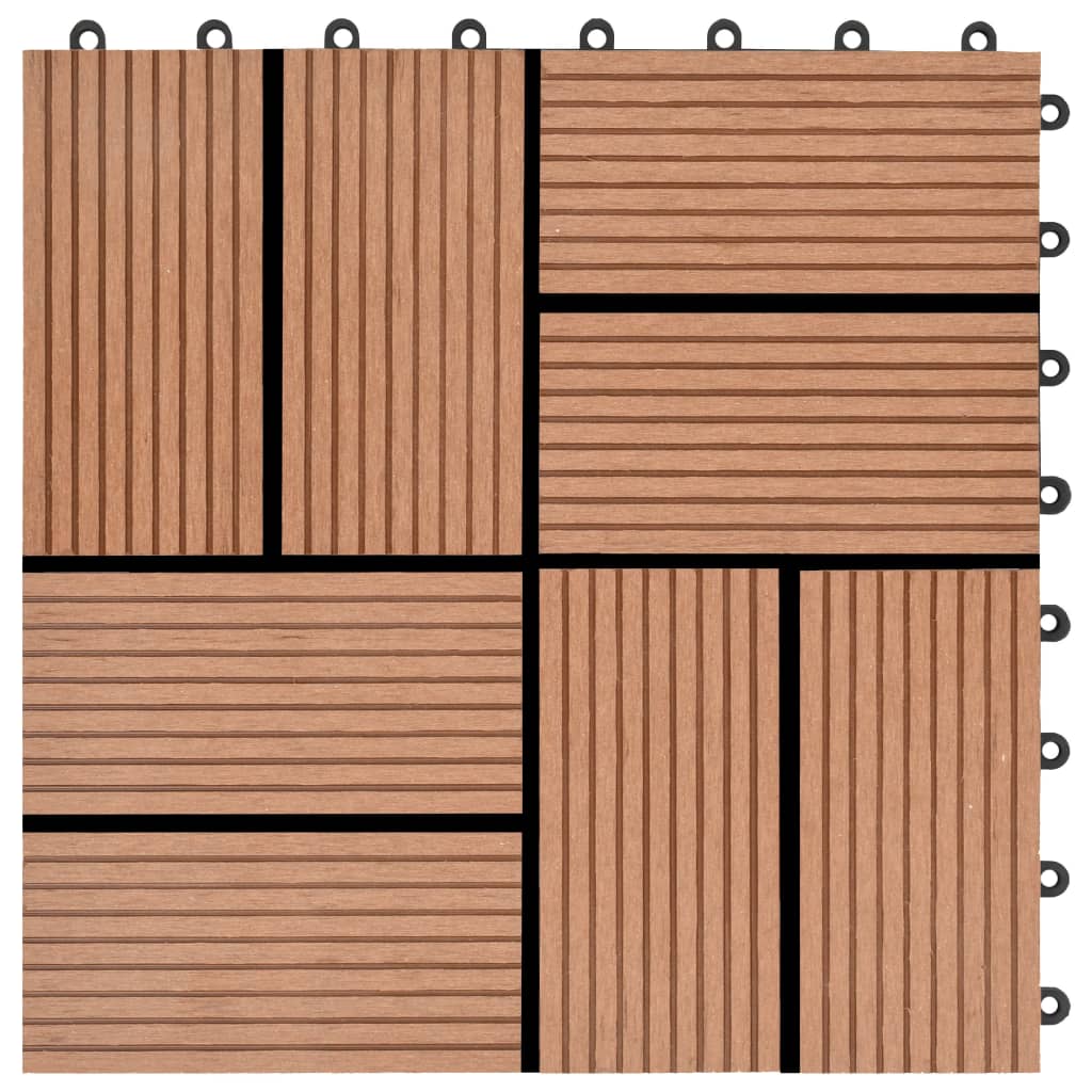 vidaXL terases flīzes, 11 gab., WPC, 30x30 cm, 1 m2, brūnas