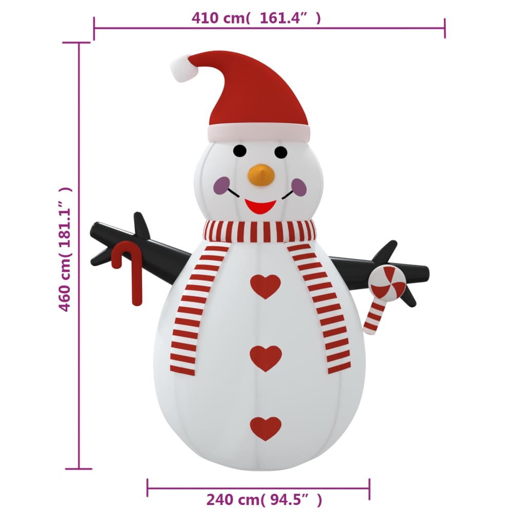 vidaXL piepūšams sniegavīrs, LED, 460 cm