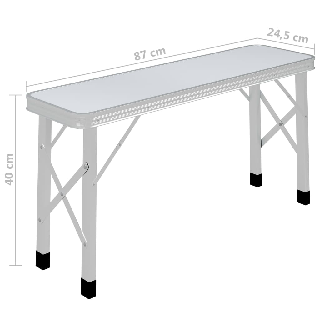 vidaXL saliekams kempinga galds ar 2 soliem, alumīnijs, balts
