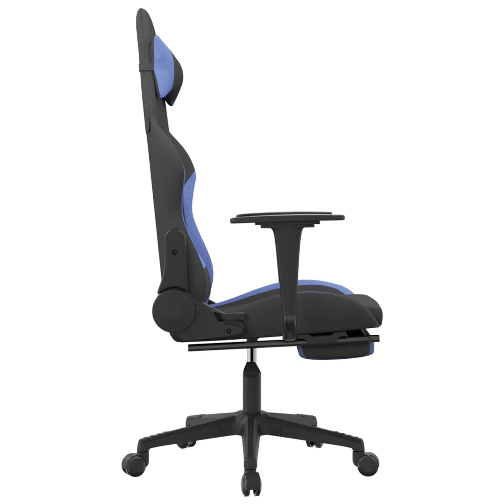 vidaXL masāžas datorspēļu krēsls ar kāju balstu, melns un zils audums