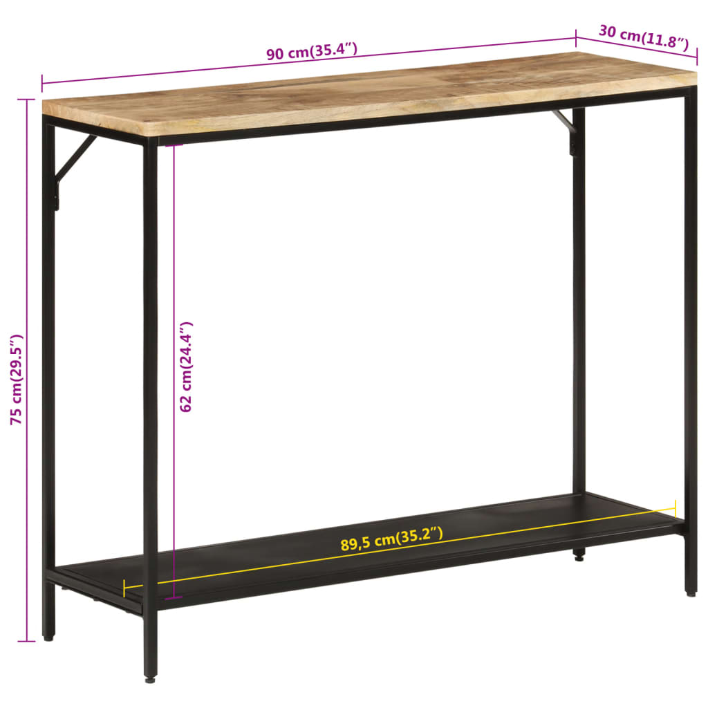 vidaXL konsoles galdiņš, 90x30x75 cm, neapstrādāts mango koks, dzelzs