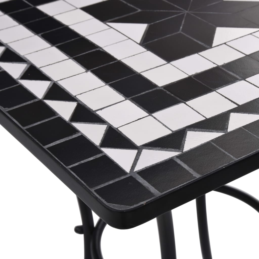 vidaXL mozaīkas bistro galds, 60 cm, melns ar baltu, keramika
