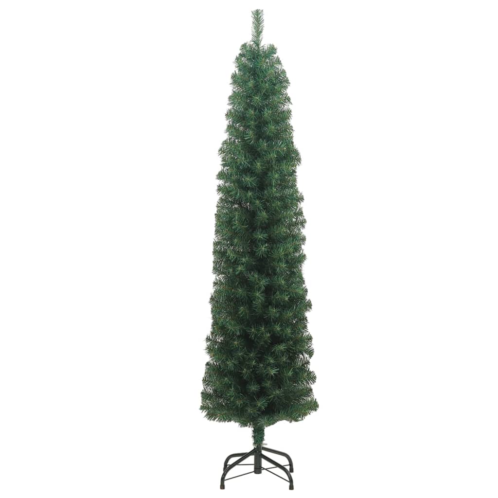 vidaXL mākslīgā Ziemassvētku egle ar statīvu, šaura, zaļa, 180 cm, PVC