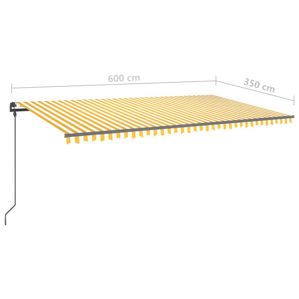 vidaXL izvelkama markīze ar LED, 6x3,5 m, manuāla, dzelteni balta