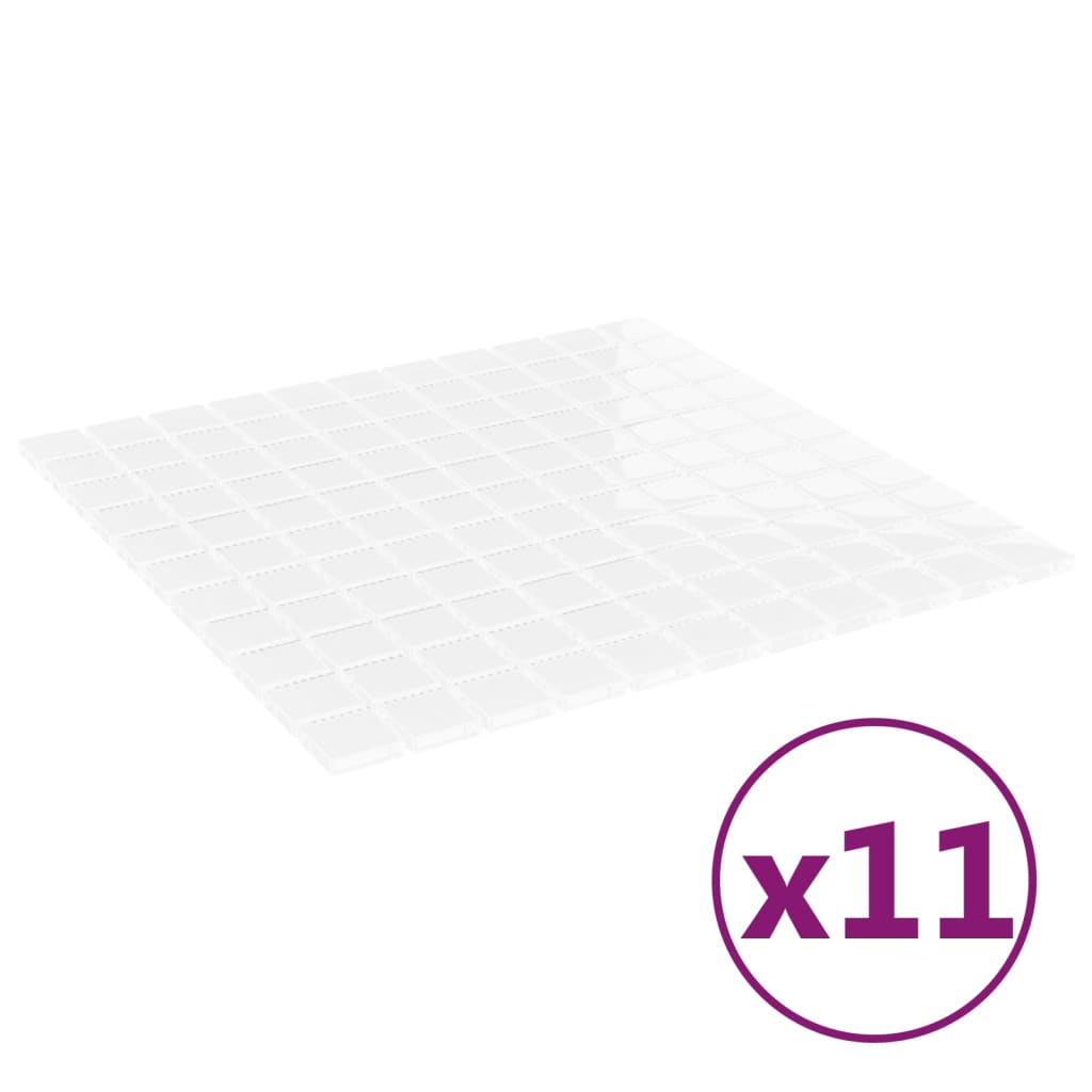 vidaXL mozaīkas flīzes, 11 gab., baltas, 30x30 cm, stikls