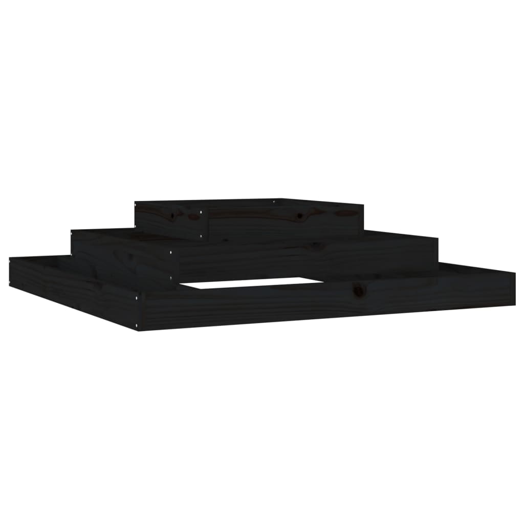 vidaXL puķu kaste, melna, 110x110x27 cm, priedes masīvkoks