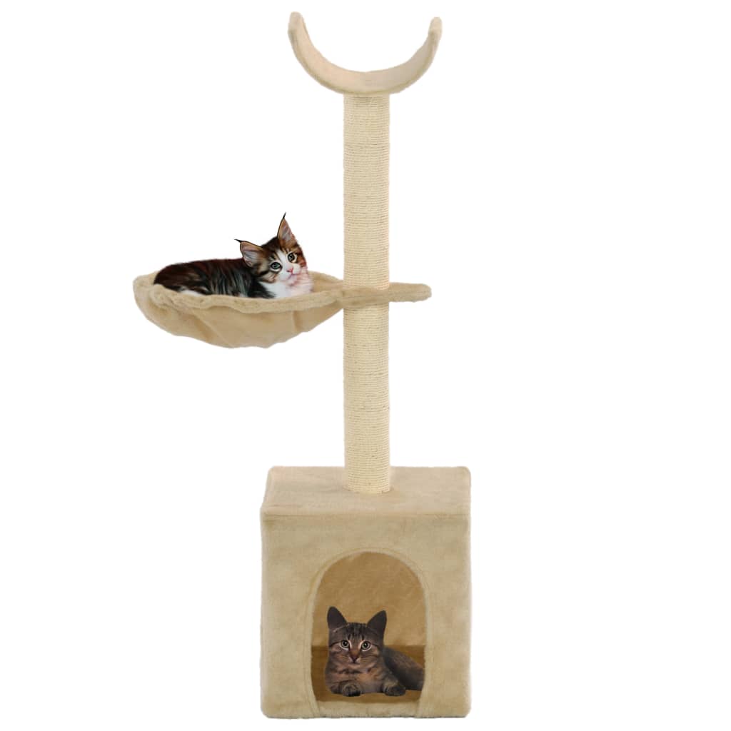 vidaXL kaķu māja ar sizala stabiem nagu asināšanai, bēša, 105 cm