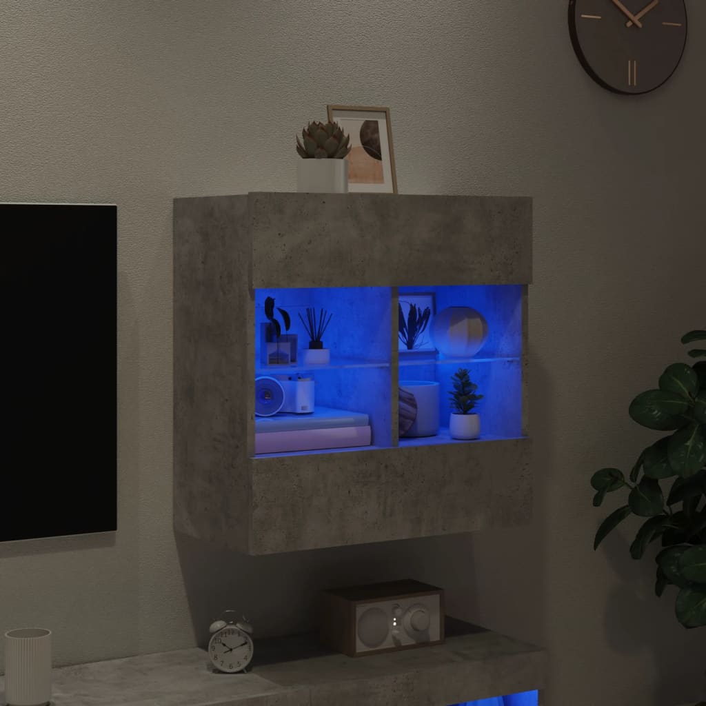 vidaXL TV galdiņi ar LED lampiņām, betona pelēki, 58,5x30x60,5 cm
