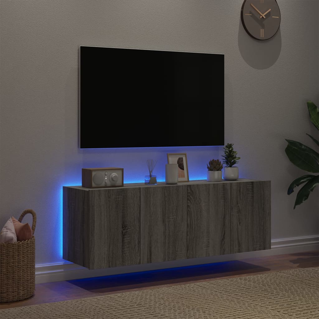 vidaXL TV plaukti ar LED lampiņām, 2 gab., 60x35x41 cm, pelēka ozola