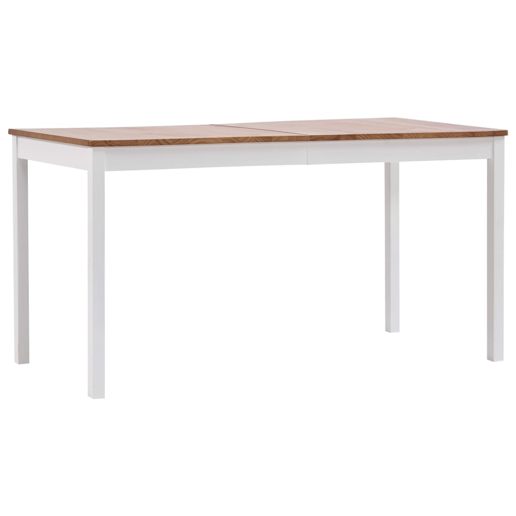 vidaXL virtuves galds, 140x70x73 cm, balts un brūns, priedes koks