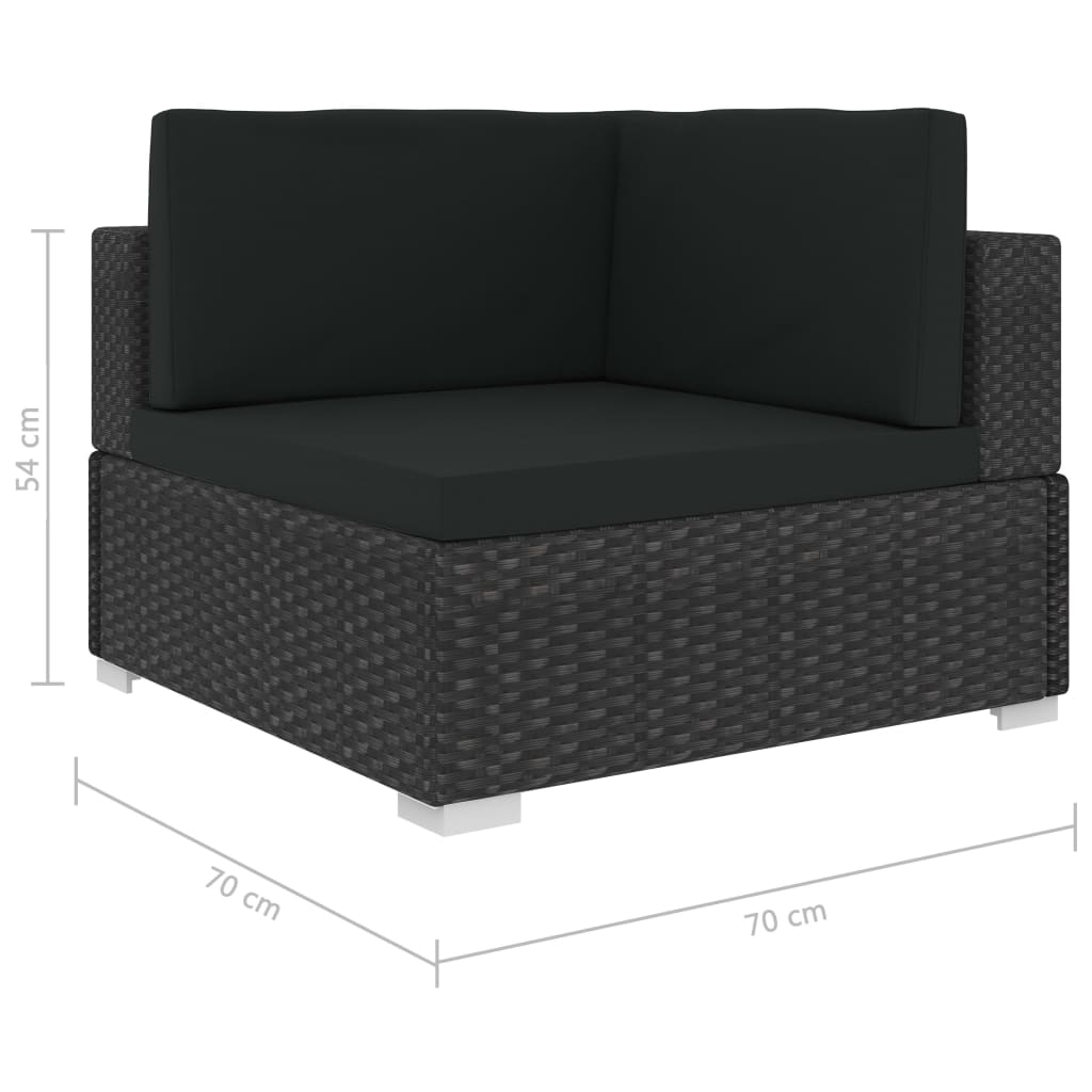 vidaXL 3-daļīgs dārza dīvāna komplekts ar matračiem, melns PE pinums