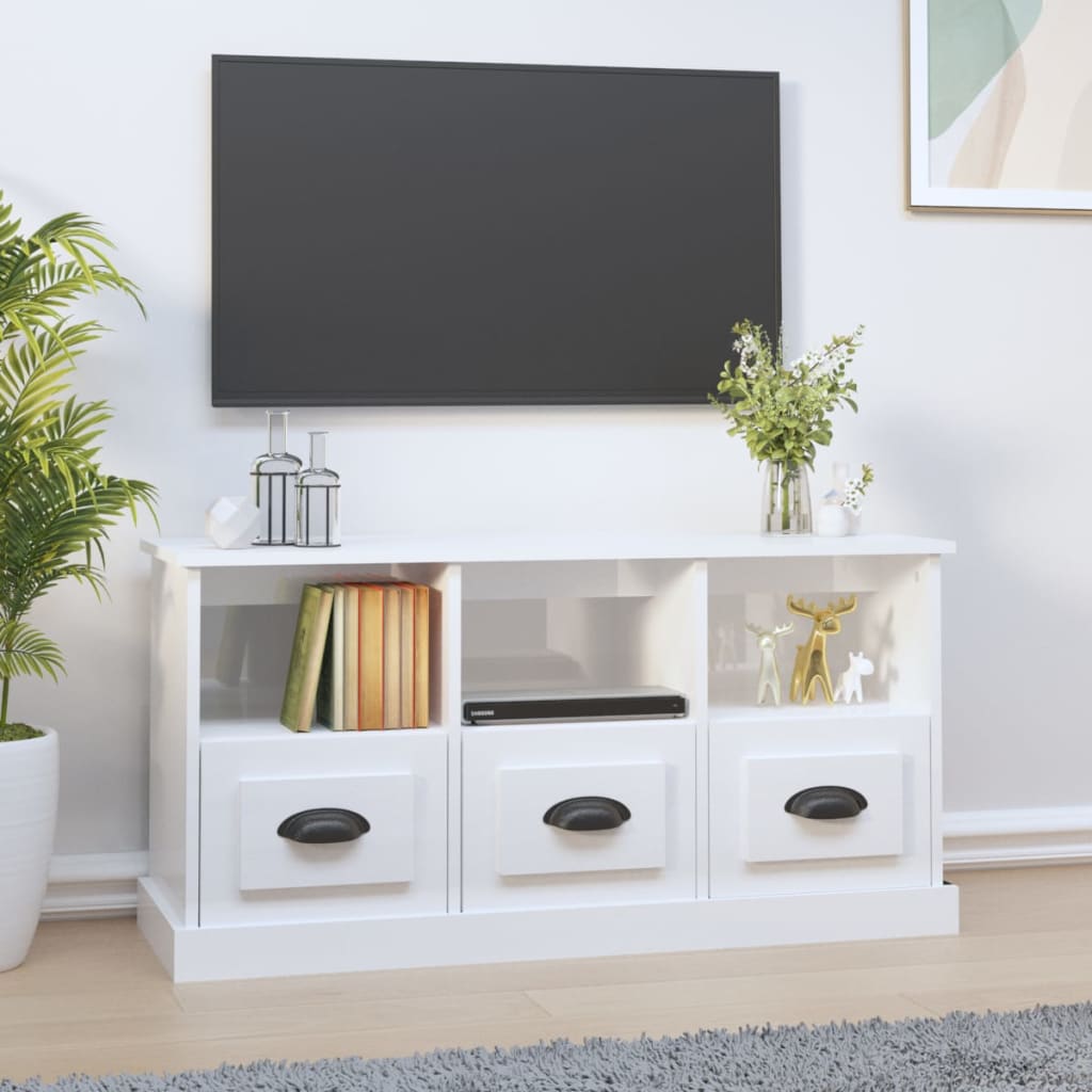 vidaXL TV skapītis, spīdīgi balts, 100x35x50 cm, inženierijas koks