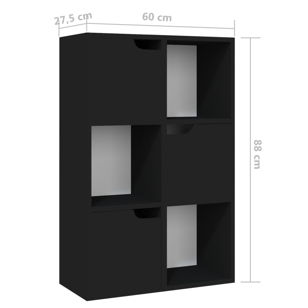 vidaXL grāmatplaukts, melns, 60x27,5x88 cm, skaidu plāksne