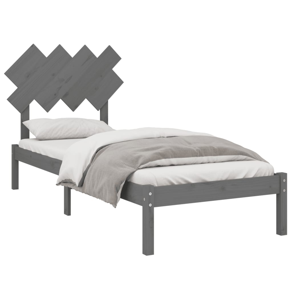 vidaXL gultas rāmis, pelēks, 90x200 cm, masīvkoks