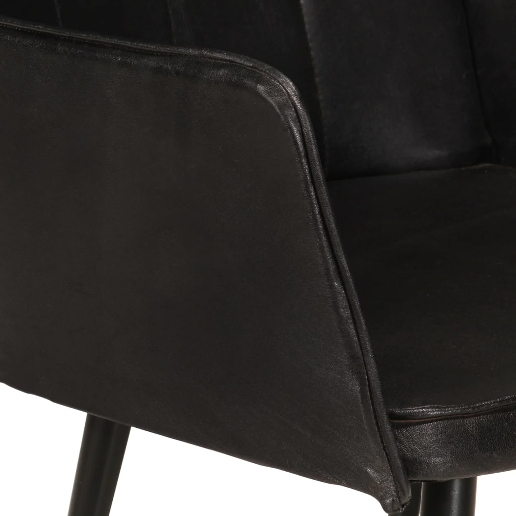 vidaXL atzveltnes krēsls ar kāju balstu, melna dabīgā āda
