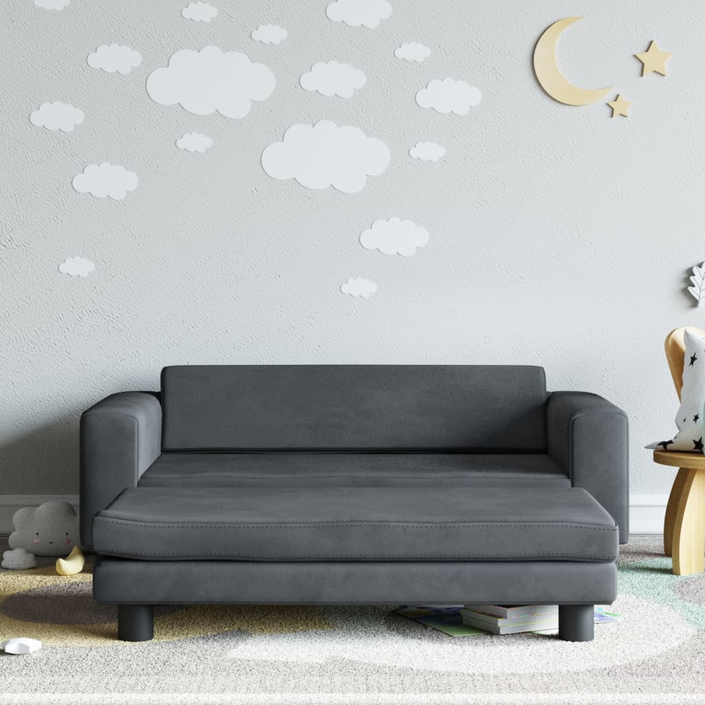 vidaXL bērnu dīvāns ar soliņu, tumši pelēks, 100x50x30 cm, samts