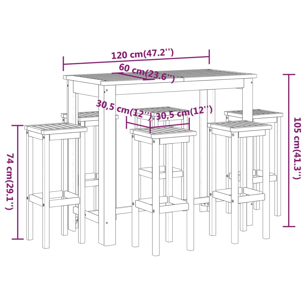 vidaXL 7-daļīgs dārza bāra mēbeļu komplekts, akācijas masīvkoks