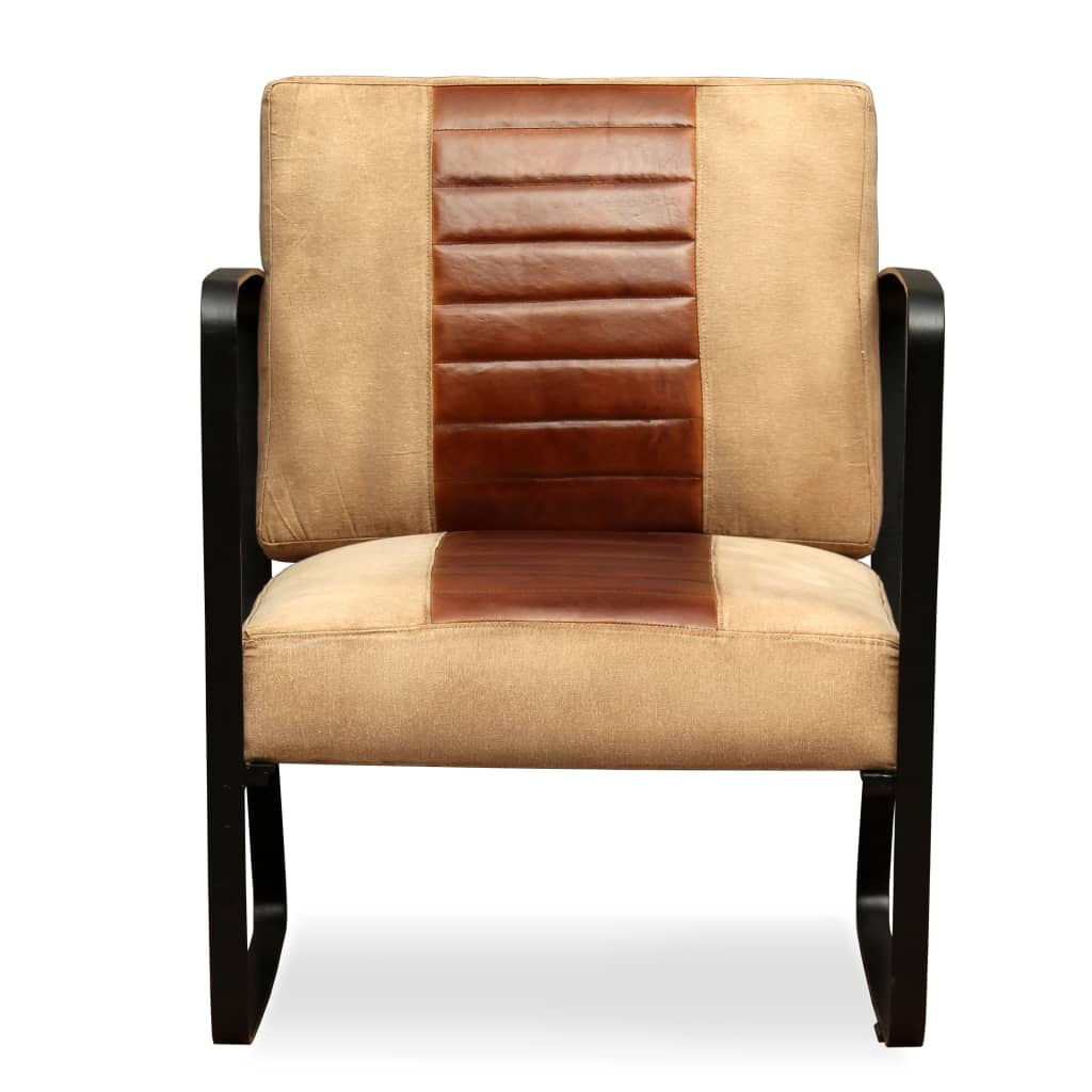 vidaXL atpūtas krēsls, brūna dabīgā āda un audekls