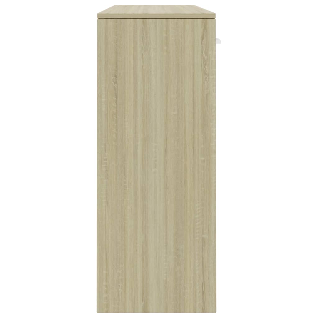 vidaXL kumode, balta, ozolkoka krāsa, 110x30x75 cm, kokskaidu plāksne