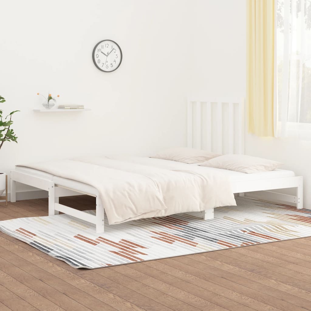 vidaXL izvelkama gulta, balta, 2x(90x190) cm, priedes masīvkoks