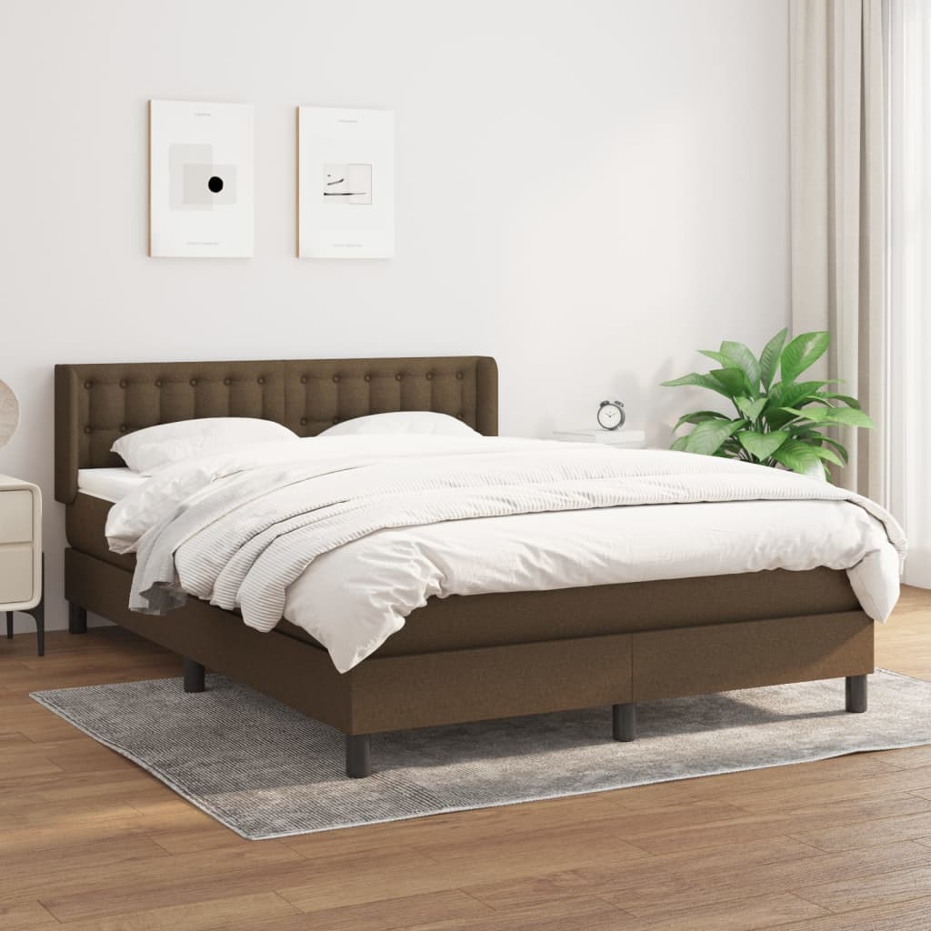 vidaXL atsperu gultas rāmis ar matraci, tumši brūna, 140x190cm, audums