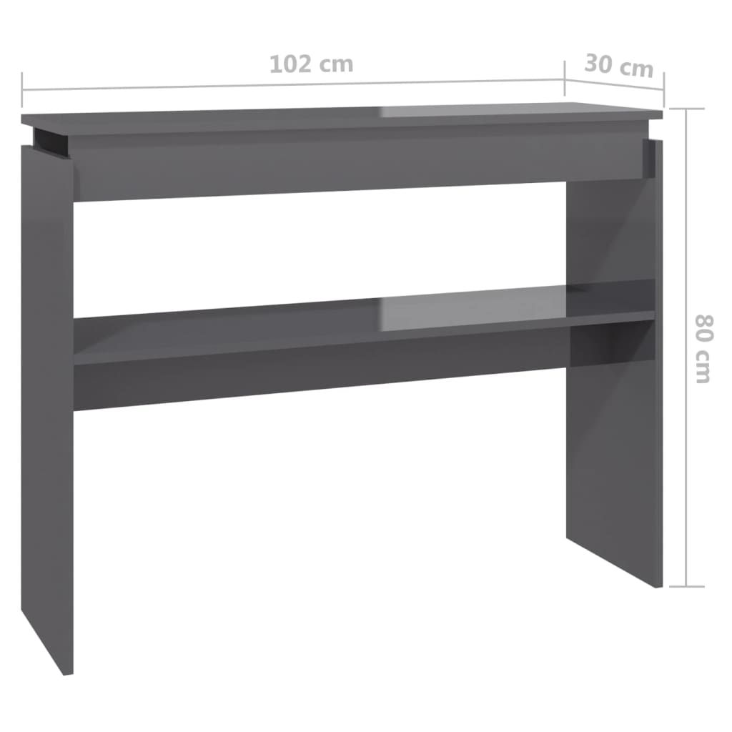 vidaXL konsoles galdiņš, spīdīgi pelēks, 102x30x80 cm, skaidu plāksne