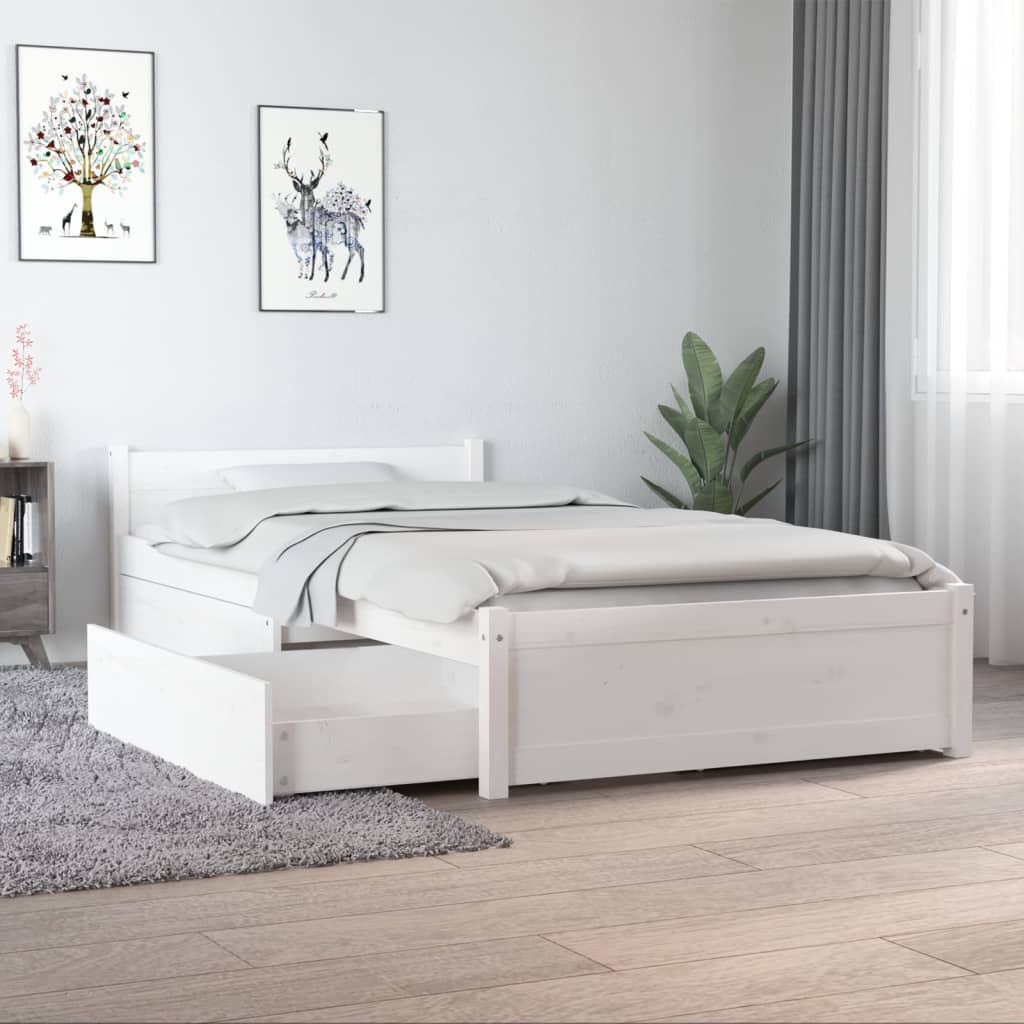 vidaXL gultas rāmis ar atvilktnēm, balta, 90x190 cm, vienvietīgs
