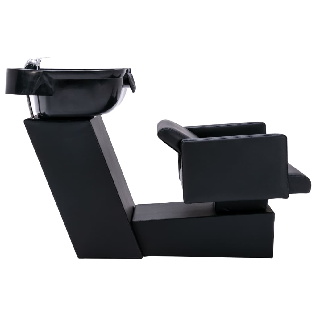 vidaXL frizieru krēsls ar izlietni, melns, 129x59x82 cm, mākslīgā āda