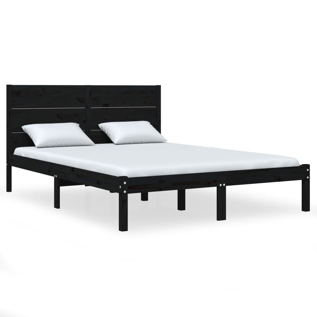 vidaXL gultas rāmis, melns, priedes masīvkoks, 140x200 cm