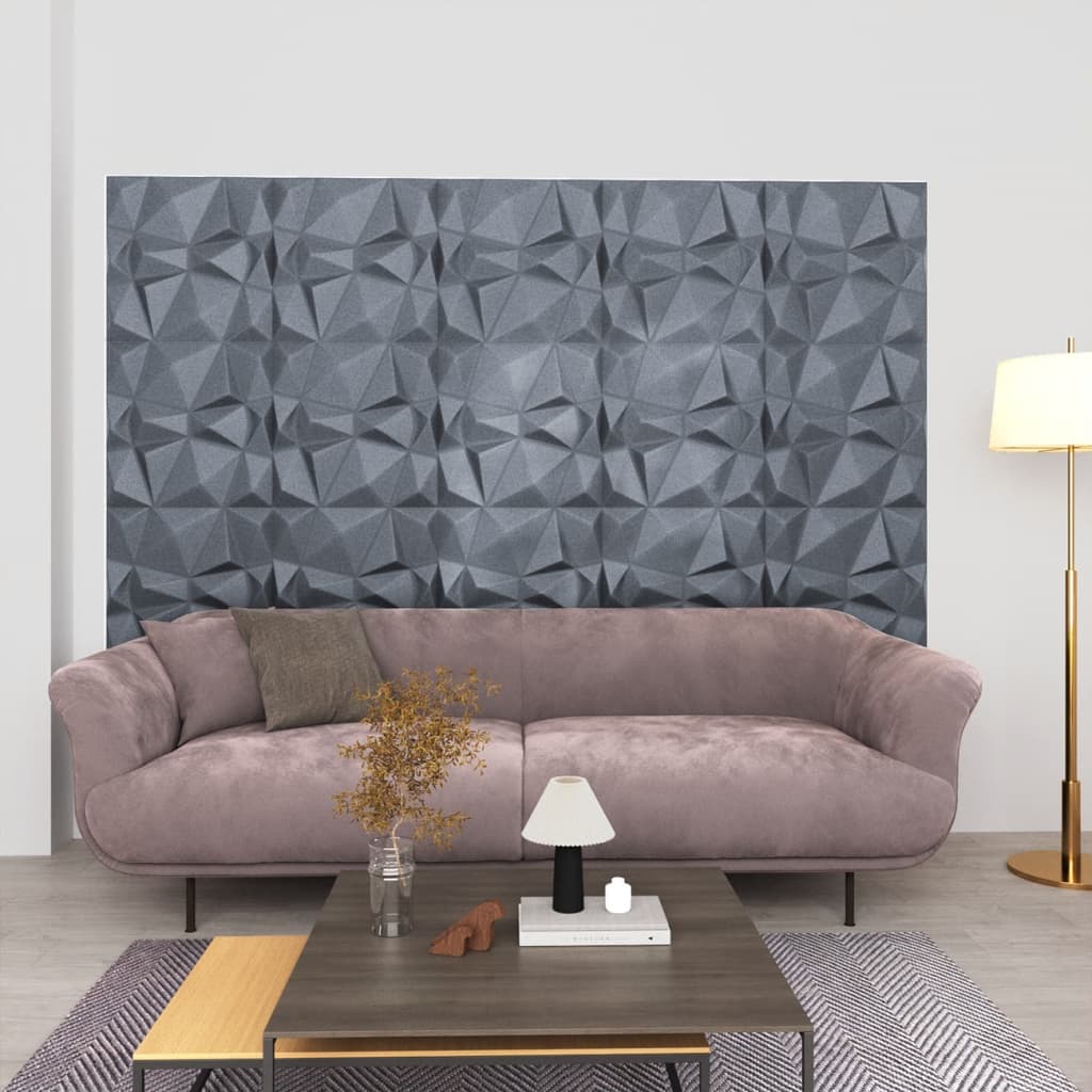 vidaXL 3D sienas paneļi, 48 gab., 50x50 cm, pelēki dimanti, 12 m²