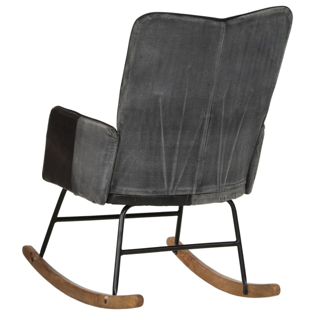 vidaXL šūpuļkrēsls, melna dabīgā āda un audums