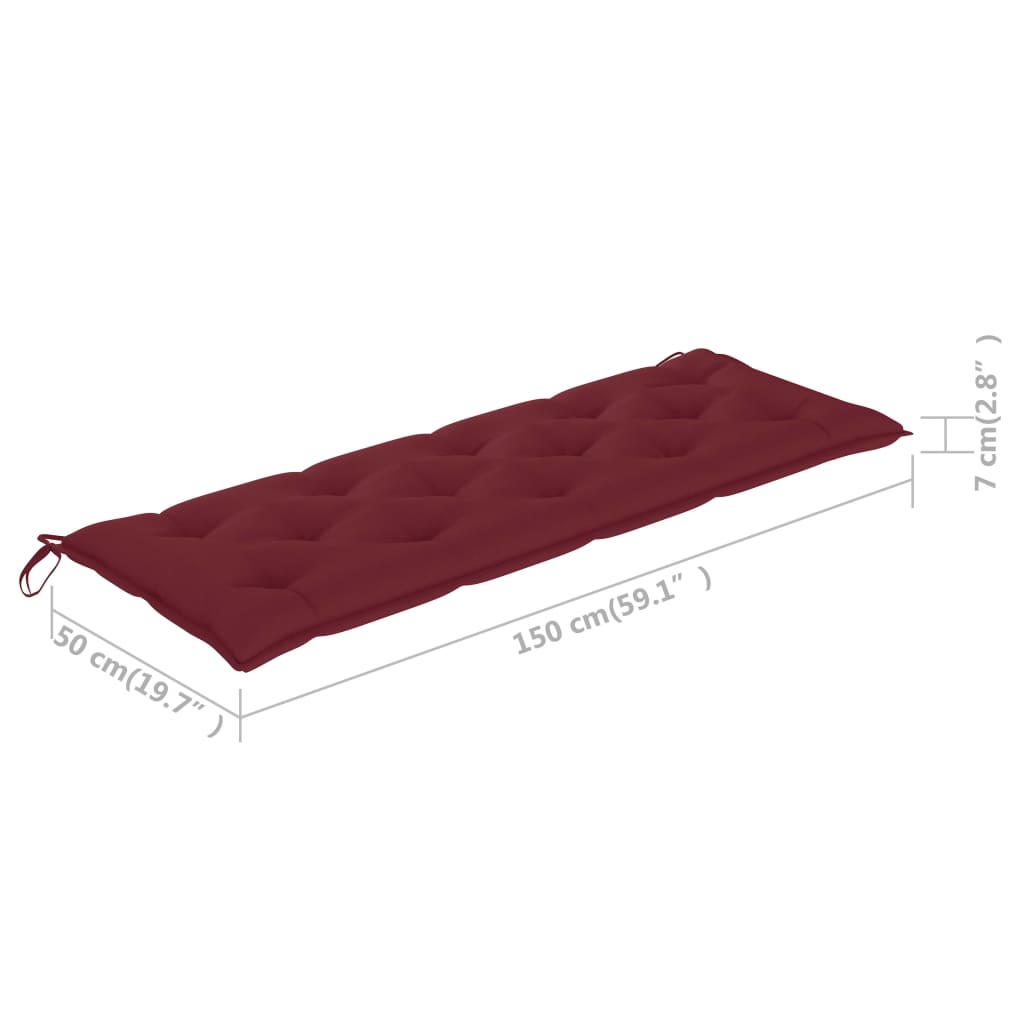 vidaXL sols ar vīnsarkanu matraci, 150 cm, masīvs tīkkoks
