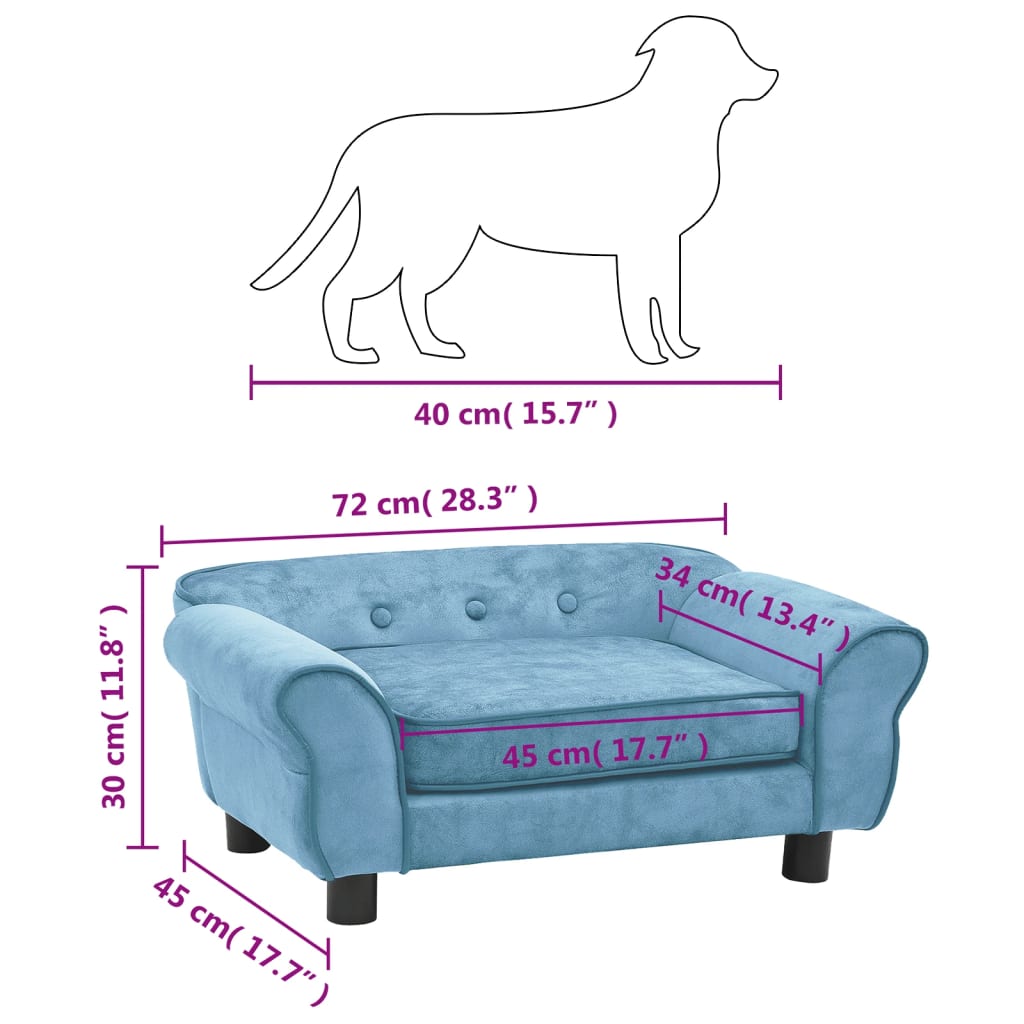 vidaXL dīvāns suņiem, tirkīzzils, 72x45x30 cm, plīšs